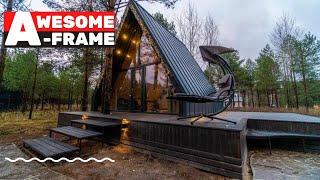 Обзор дома A-Frame 36 м2 внутри и снаружи. Дом ШАЛАШ. Треугольный дом.