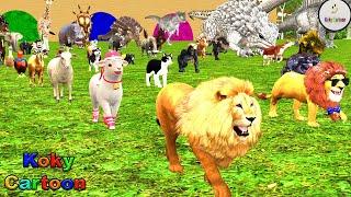 Paint Animals Gorilla Cow Lion Elephant Dinosaurs Dragons and T-Rex Fountain Crossing Animal Cartoon