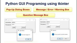 Pop Up Dialog Boxes in Python GUI with tkinter - User Login Window Design