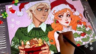  Drawing My Characters and Christmas Desserts // final sketchbook page + last illustration of 2023