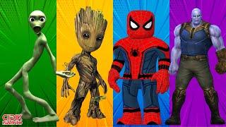 FUNNIEST SUPERHERO DANCE CHALLENGE | Alien Dametu Cosita Baby Groot vs Spiderman Roblox vs Thanos