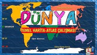 1-DÜNYA HARİTA ÇALIŞMASI Tyt-Ayt-Kpss; Kıtalar, Ekvator, Dönenceler, Kutup Daireleri