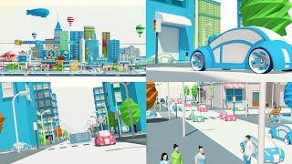 Cinema 4D Project Files: AI Smart City Low Poly Driverless Engineering (C4D & Octane Render)