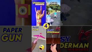 4 Amazing paper toy , how to make spiderman launcher , pubg parachute making , paper gun