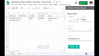 Google spreadsheet Sidebar with Materialize CSS & jQuery