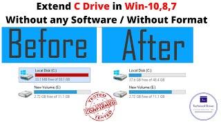 How to Extend C Drive in Windows 10 ,8,7 without any Software | How to Extend C Drive without format