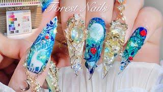 Nail ASMR | Forest Nail Art  DIY Dangle Decorations! Toenail Care+ Daily Color Review