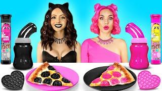 Chocolate Vs Black VS Pink Food Challenge! Eating 1 Color Food & Sweets 24 Hours by RATATA CHALLENGE
