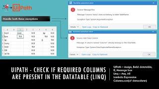UiPath - Check if required columns are present in the datatable using Linq ( All | Any )