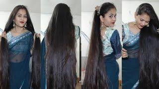 Indian long hair model Namrata jaiswal showing off her incredible knee length hair in different ways