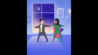 AR emojis dancing with my superhero wife