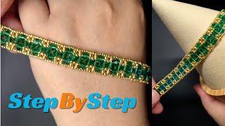 Diy Beaded Bracelet. handmade green crystal bracelet with gold beads #beadedbracelet #DIY #handmade