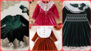 Winter Special baby girl velvet frock designs//Plain baby frock with Lace design//New Frock Designs