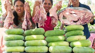 Cooking PIG LEG with 50 KG of Wax Melon Recipe in Village for Donation - Sharing with Kitchen Foods