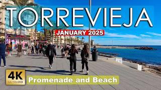 Torrevieja - Promenade and Beach, January 2025 - Spain | Costa Blanca - Walking tour [4k 60fps]