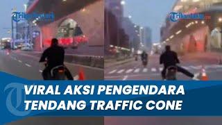 Disiapkan untuk CFD, Viral Aksi Pengendara Motor Tendang Traffic Cone Dekat Bundaran HI