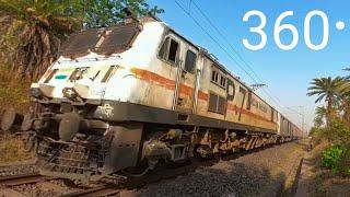 360° Video - GZB WAP7 speeding Bhubaneshwar Rajdhani Express