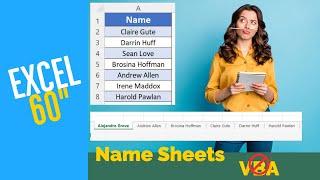 One Click to Name Multiple Sheets | Create Sheets Name from List Without VBA