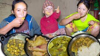 Broiler Chicken Gravy & Lentils with Rice Cooking & Eating in Village Kitchen | New nepali food vlog