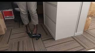 Black nylon shoeplay with heart... hidden camera coworker