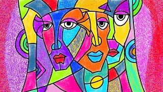 Cubism Picasso inspired Abstract portrait faces | Cubism art lesson step by step