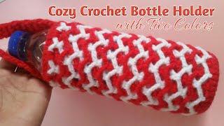 COZY CROCHET BOTTLE HOLDER WITH TWO COLORS | DIY BOTTLE COVER | CROCHET PATTERN