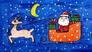 Drawing for the New Year 2020. How to draw Santa Claus with a Deer in the night starry sky. #349