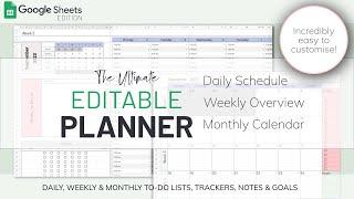 The Ultimate Editable Planner - Monthly Calendar, Weekly Planner & Daily Schedule | Google Sheets