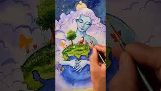 Save  Earth Day Beautiful mother earth #watercolor #shorts #viral #art #youtubeshorts