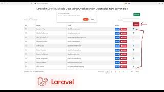 Laravel 9 Delete Multiple Data using Checkbox with Datatables Yajra Server Side
