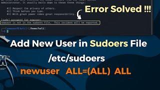 user is not in the sudoers file. this incident will be reported | kali linux | hindi