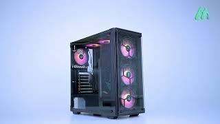 MUSETEX Phantom Black ATX Mid Tower Computer Gaming Case with 6pcs 120mm Voice Control LED RGB Fans