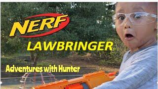 NERF Lawbringer unboxing and target practice with Adventures with Hunter
