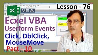Click, Double Click and Mouse Move Events on user form | Excel VBA Events | Exce VBA lesson - 76