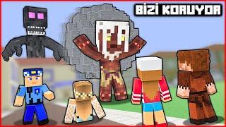 GİZEMLİ CANAVAR TAŞ FIRLATTI, HÜSAMETTİN BİZİ KORUDU!  - Minecraft