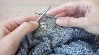 Две петли вместе лицевой с наклоном влево. Вязание спицами. Knit Solo