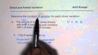 Find Constant of Variation for Direct Variation Examples