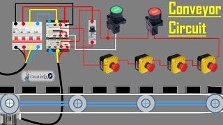 Conveyor Circuit Connection / 4 Emergency Switch / Holding Supply through Contactor NO Point(13-14)