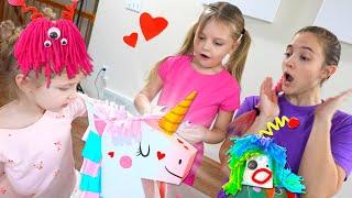 Valentines Day Crafts with Kin Tin and RoRo ️ Magical Unicorn Valentines Box! Silly DIY Love Bugs!