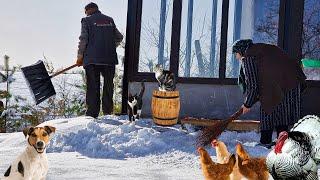 Winter in Azerbaijan. Grandma Cooked Thin Flatbreads with Greens.