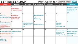 September 2024 Calendar with Holidays and Observances (All) #holiday #calendar #september