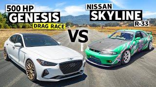 Skyline vs Hyundai? 600-ish hp R33 GT-R drag races a 500hp Genesis