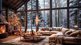 Snowfall in Forest in Living Room with Relaxing Fireplace Sounds | Cozy Ambience for Work and Study