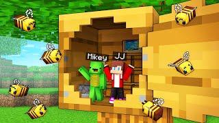 TINY Mikey and JJ Built a Secret Base Inside a BEEHIVE in Minecraft (Maizen)