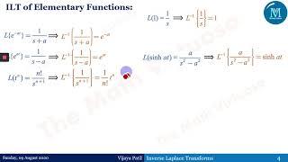 1 Inverse Laplace Transforms | Introduction of ILT of Elementary functions