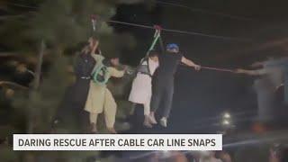 Daring rescue ensues after cable car line snaps in Pakistan