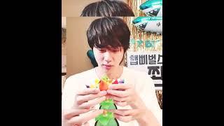 BTS JIN  BIRTHDAY VLIVE ITS LIKE HE IS TALKING TO HIS BIRTHDAY CANDLE  HE IS SO CUTE  