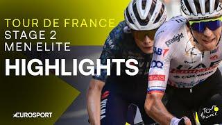 BATTLE BETWEEN VINGEGAARD & POGACAR ‍ | Tour de France Stage 2 Race Highlights | Eurosport Cycling