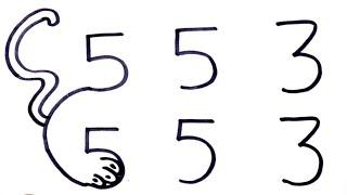 [Hindi] How to draw Tiger from 553 number step by step Easy Drawing for kids