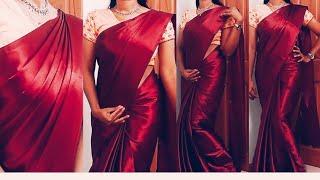 How to drape a satin saree/Perfect satin saree drape Malayalam/saree draping tutorial